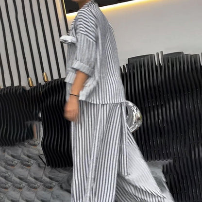🌸Spring Specials💐 Striped Lapel Jacket Wide Leg Pants 2-Piece Set