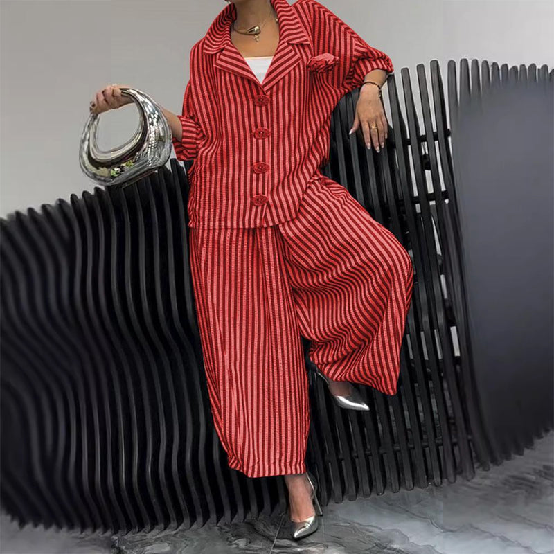 🌸Spring Specials💐 Striped Lapel Jacket Wide Leg Pants 2-Piece Set