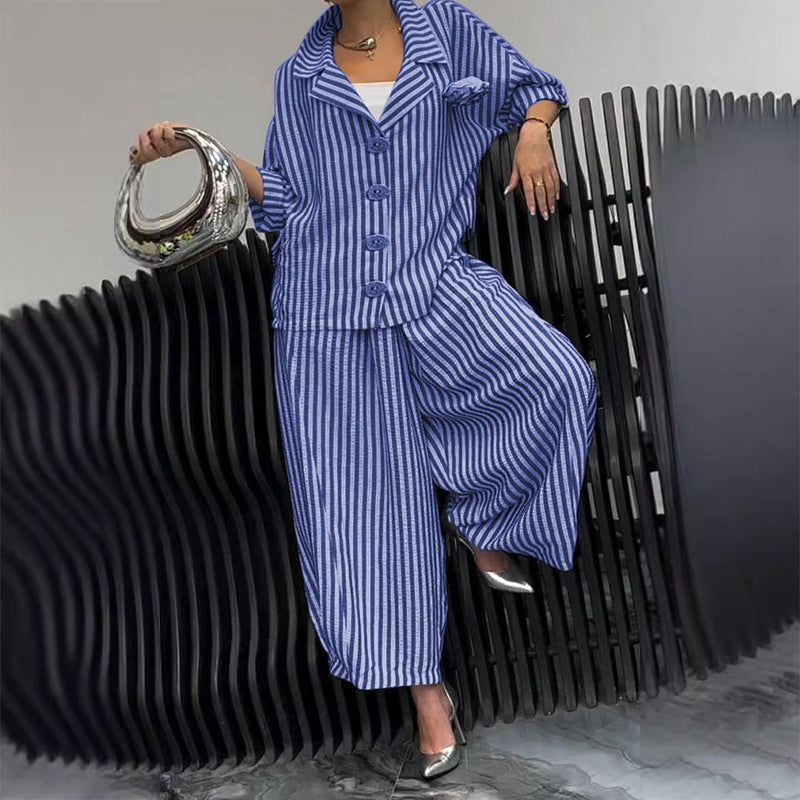 🌸Spring Specials💐 Striped Lapel Jacket Wide Leg Pants 2-Piece Set