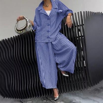 🌸Spring Specials💐 Striped Lapel Jacket Wide Leg Pants 2-Piece Set
