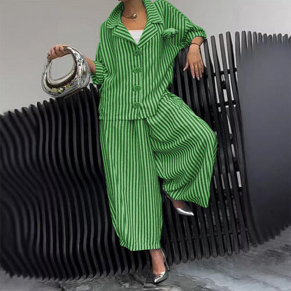 🌸Spring Specials💐 Striped Lapel Jacket Wide Leg Pants 2-Piece Set