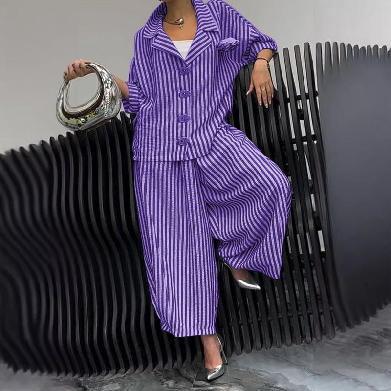 🌸Spring Specials💐 Striped Lapel Jacket Wide Leg Pants 2-Piece Set