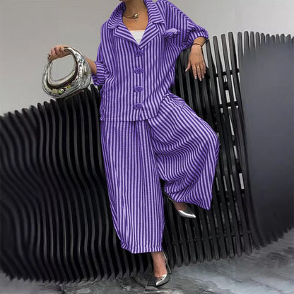 🌸Spring Specials💐 Striped Lapel Jacket Wide Leg Pants 2-Piece Set