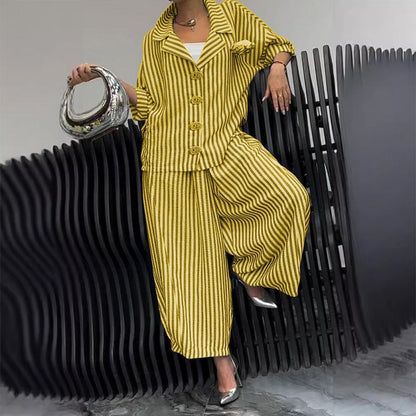 🌸Spring Specials💐 Striped Lapel Jacket Wide Leg Pants 2-Piece Set