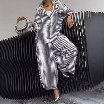 🌸Spring Specials💐 Striped Lapel Jacket Wide Leg Pants 2-Piece Set