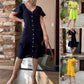 🌸Spring Specials💐 Women's Fashion Solid Color V-Neck Button Loose Dresses