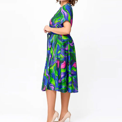🌸Spring Specials💐 Women's Short Sleeve Waisted Printed Midi Dress