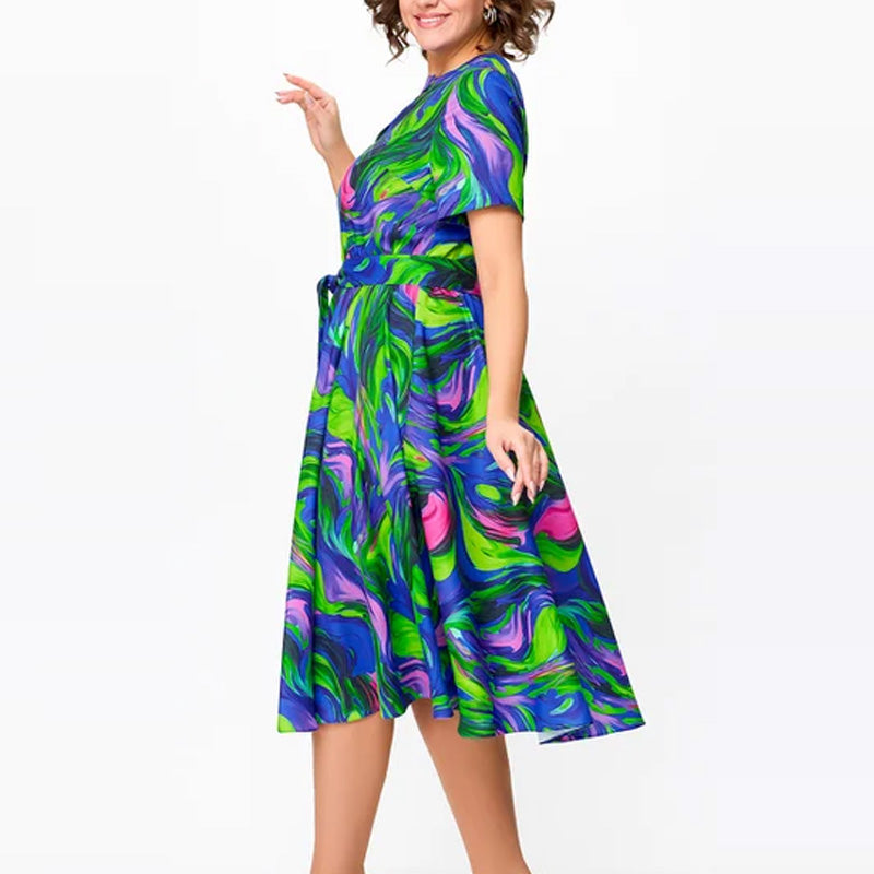 🌸Spring Specials💐 Women's Short Sleeve Waisted Printed Midi Dress