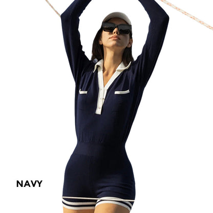 🌸Spring Specials💐 Fashion Long Sleeve Knit V-Neck Short Jumpsuit