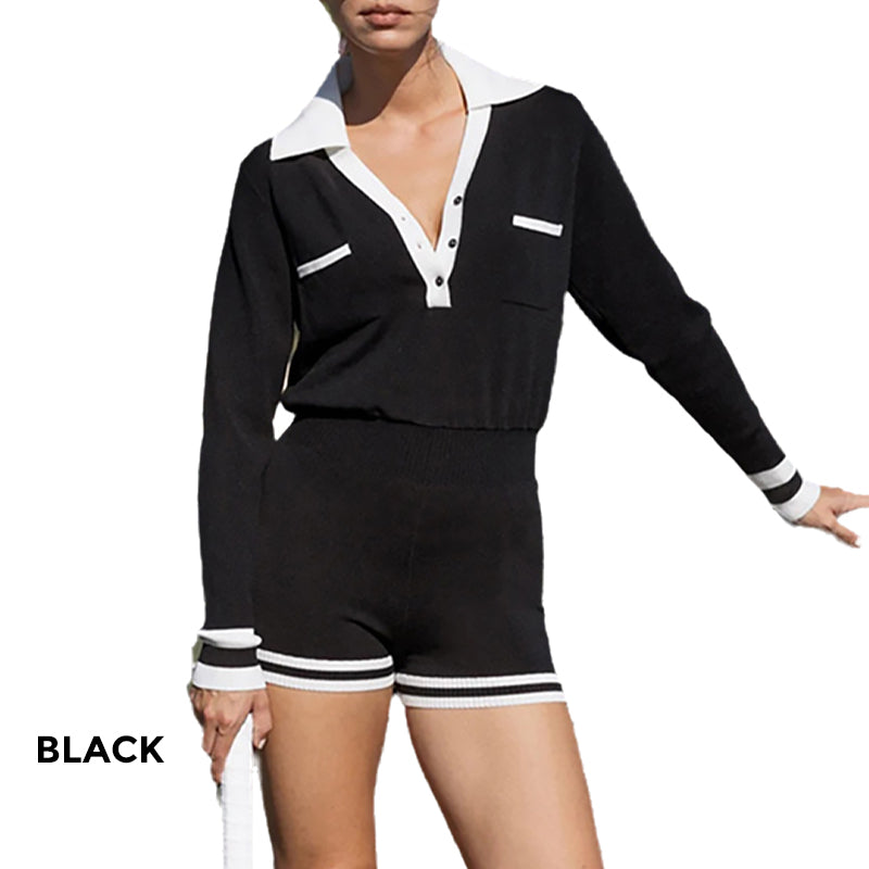 🌸Spring Specials💐 Fashion Long Sleeve Knit V-Neck Short Jumpsuit