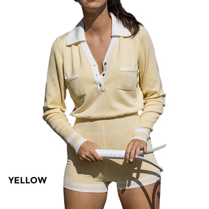 🌸Spring Specials💐 Fashion Long Sleeve Knit V-Neck Short Jumpsuit