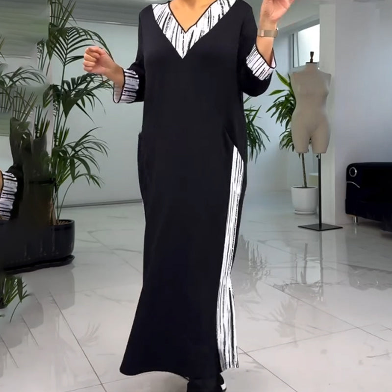🌸Spring Specials🌸 Women's V-Neck Contrast Color Ankle Length Dress