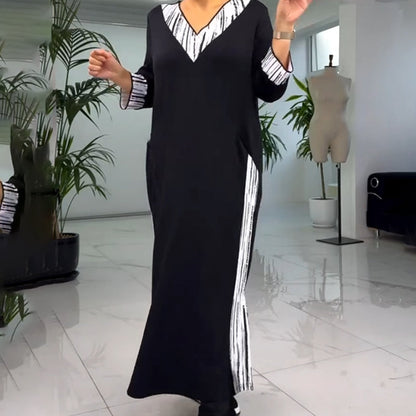 🌸Spring Specials🌸 Women's V-Neck Contrast Color Ankle Length Dress