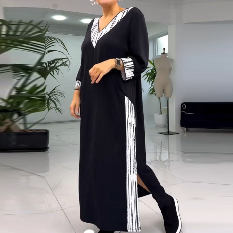 🌸Spring Specials🌸 Women's V-Neck Contrast Color Ankle Length Dress