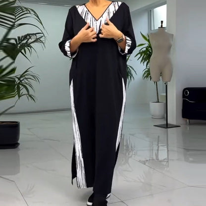 🌸Spring Specials🌸 Women's V-Neck Contrast Color Ankle Length Dress