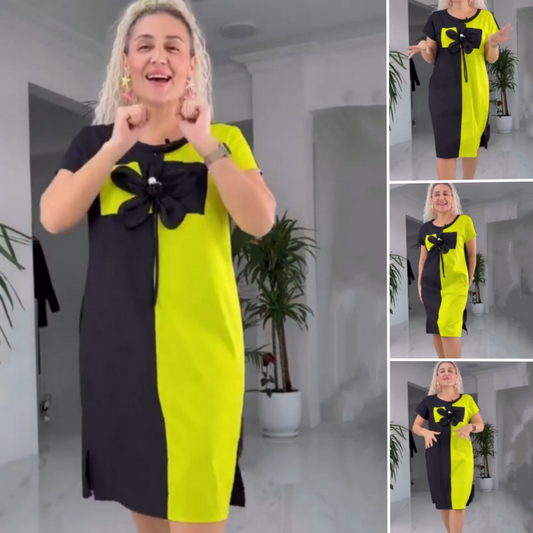 🌸Spring Specials💐 Women's Casual Black & Green Patchwork Dress