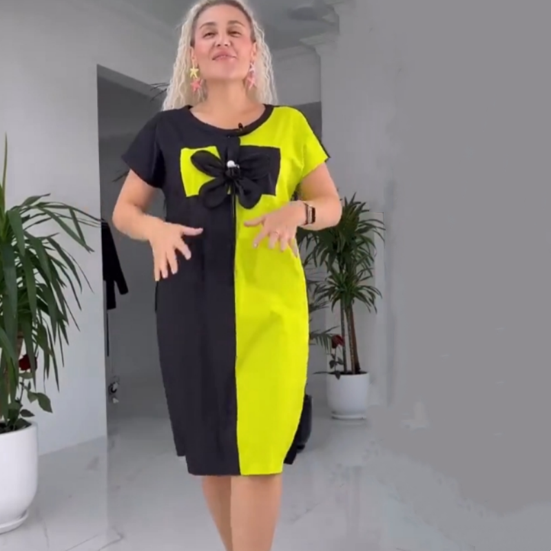 🌸Spring Specials💐 Women's Casual Black & Green Patchwork Dress