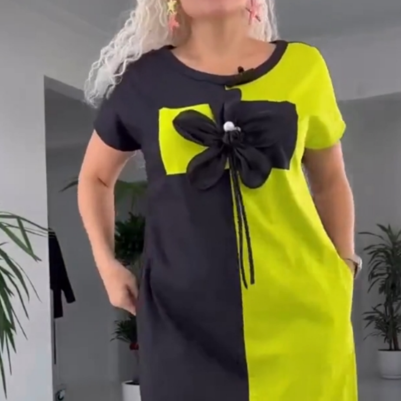 🌸Spring Specials💐 Women's Casual Black & Green Patchwork Dress