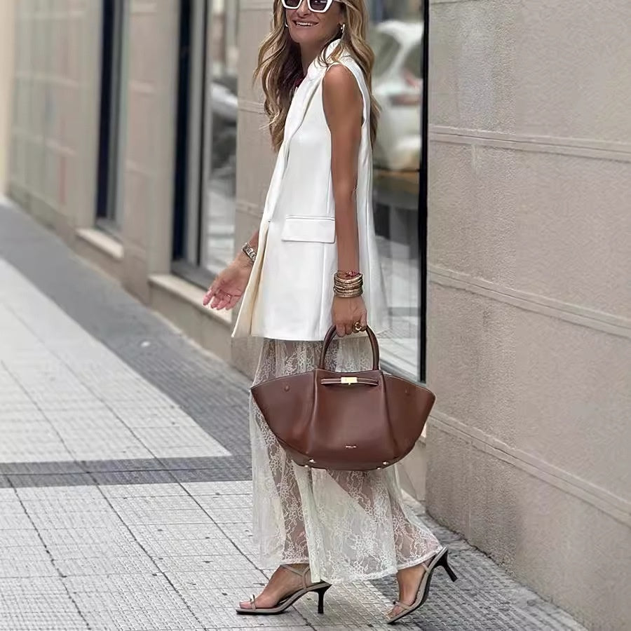 🌸Spring Specials💐 Sleeveless Blazer Vest & Lace Skirt (2-Piece Set)