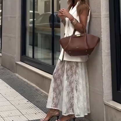 🌸Spring Specials💐 Sleeveless Blazer Vest & Lace Skirt (2-Piece Set)