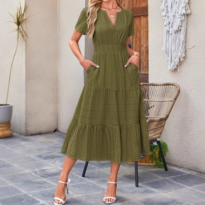 🌸Spring Specials💐 Women's Casual Summer Short-Sleeve V-Neck Long Dresses