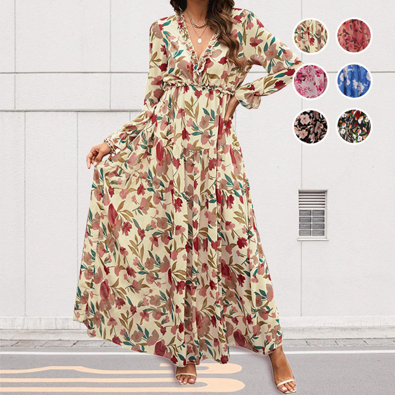 🌸Spring Specials💐 Women's Floral V-Neck Long Sleeve Flowy Dress