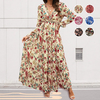 🌸Spring Specials💐 Women's Floral V-Neck Long Sleeve Flowy Dress