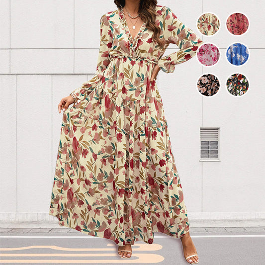 🌸Spring Specials💐 Women's Floral V-Neck Long Sleeve Flowy Dress