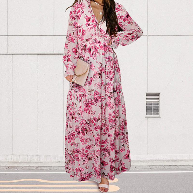 🌸Spring Specials💐 Women's Floral V-Neck Long Sleeve Flowy Dress