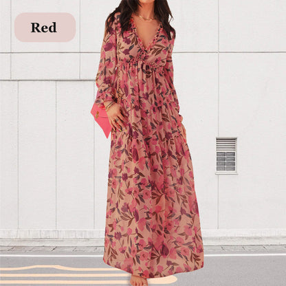 🌸Spring Specials💐 Women's Floral V-Neck Long Sleeve Flowy Dress