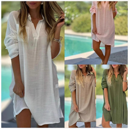 🌸Spring Specials💐 Women's Casual V-Neck Lapel Long Shirt Dress