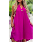 🌸Spring Specials💐 Solid Color Sleeveless V-Neck Dress with Button Decoration