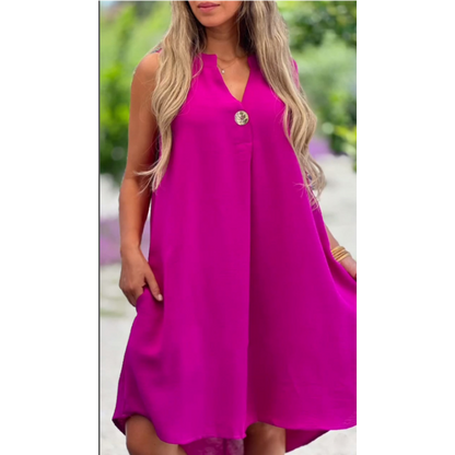 🌸Spring Specials💐 Solid Color Sleeveless V-Neck Dress with Button Decoration