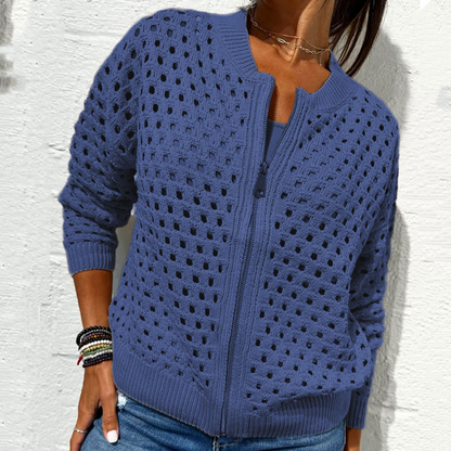 ⏳Time-limited Special⏰Women's Casual Zipper Knit Jacket with Hollow Design🍃