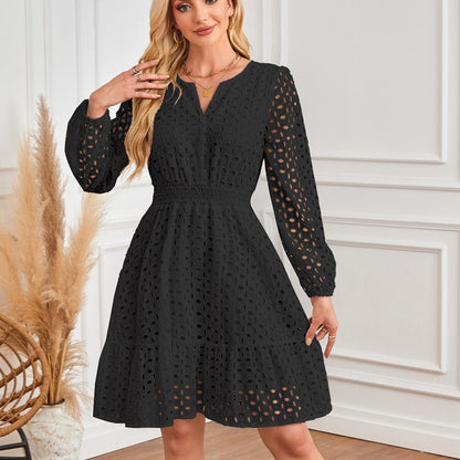 🌸Spring Specials💐 Women's V-Neck Long Sleeve Hollow Out Dress