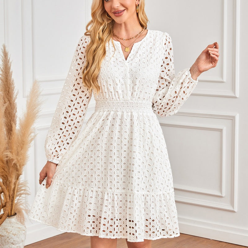 🌸Spring Specials💐 Women's V-Neck Long Sleeve Hollow Out Dress