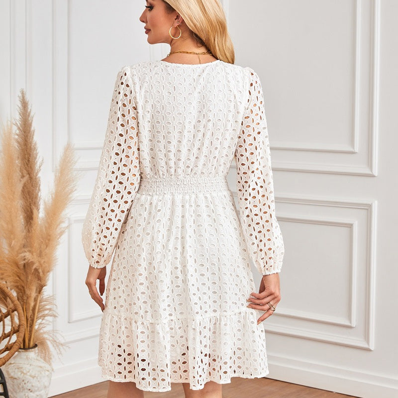 🌸Spring Specials💐 Women's V-Neck Long Sleeve Hollow Out Dress