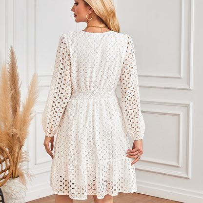 🌸Spring Specials💐 Women's V-Neck Long Sleeve Hollow Out Dress