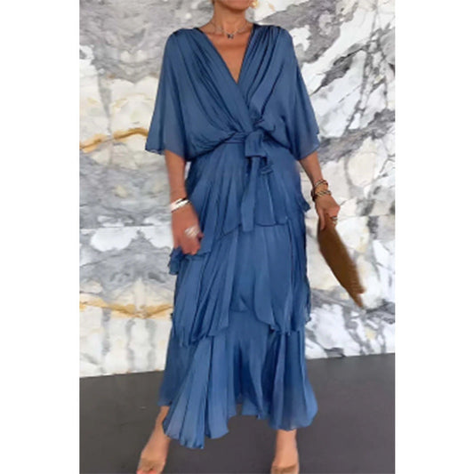 🌸Spring Specials💐 Elegant V-Neck Wrap Waist Tie Layered Dress