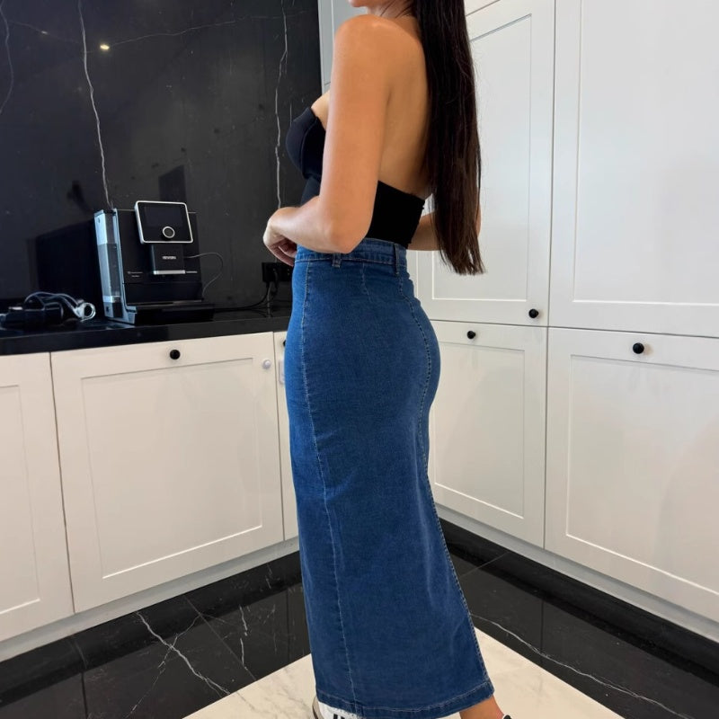 🌸Spring Specials💐 Stylish Button Closure Split Denim Bodycon Skirt