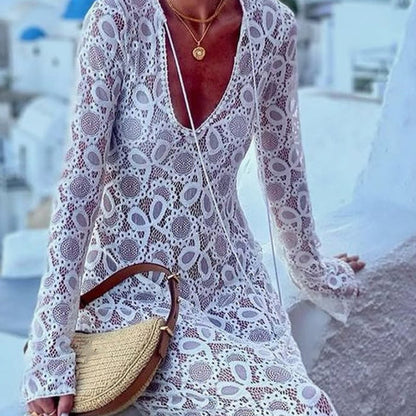 🌸Spring Specials💐 Elegant U-Neck Floral Lace Sheer Midi Dress
