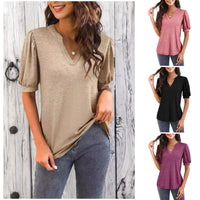 🌴Summer Specials🌴Women's V-Neck Casual Puff Short Sleeve Top Elegant T-Shirt