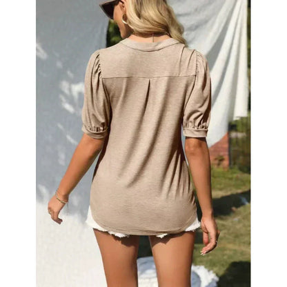 🌴Summer Specials🌴Women's V-Neck Casual Puff Short Sleeve Top Elegant T-Shirt
