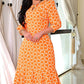 🌸Spring Specials💐 Women’s Trendy Orange Printed Dress with 3/4 Sleeves