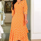 🌸Spring Specials💐 Women’s Trendy Orange Printed Dress with 3/4 Sleeves