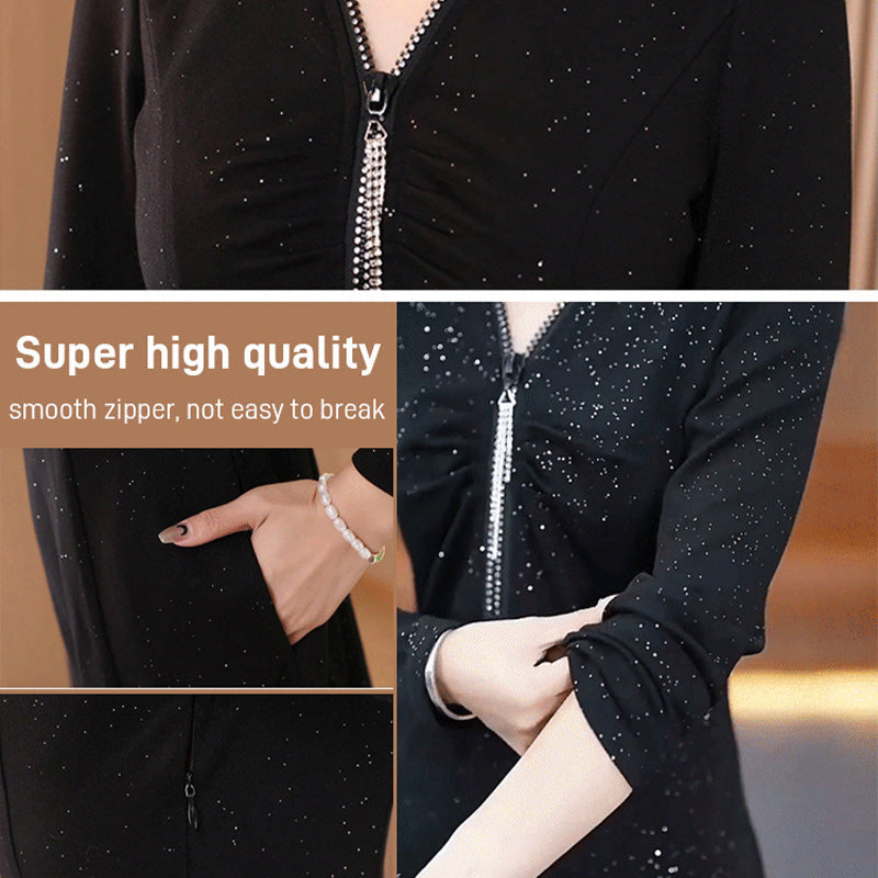 🌸Spring Specials💐 Glitter Slim Fit Half Zipper Dress