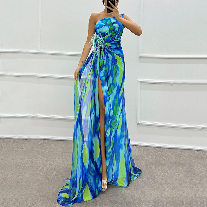 🌸Spring Specials💐 Women's Vibrant One-Shoulder High-Slit Maxi Dress