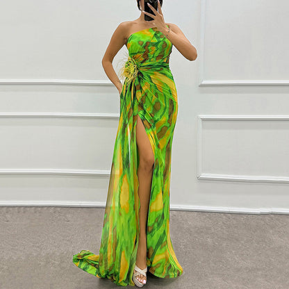 🌸Spring Specials💐 Women's Vibrant One-Shoulder High-Slit Maxi Dress