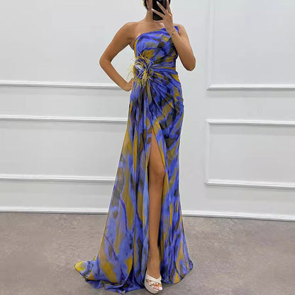 🌸Spring Specials💐 Women's Vibrant One-Shoulder High-Slit Maxi Dress