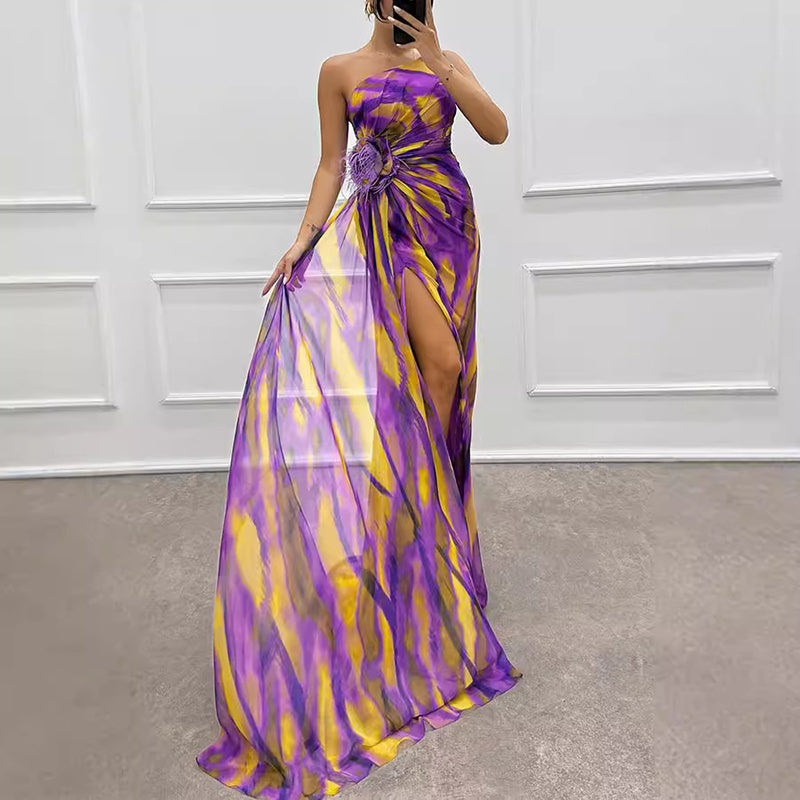 🌸Spring Specials💐 Women's Vibrant One-Shoulder High-Slit Maxi Dress